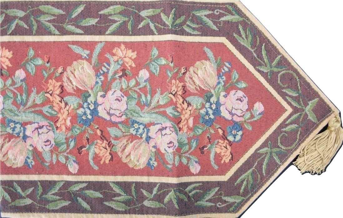 DaDa Bedding Romantic Floral Field of Roses Burgundy Red Tapestry Table Runner (5594)