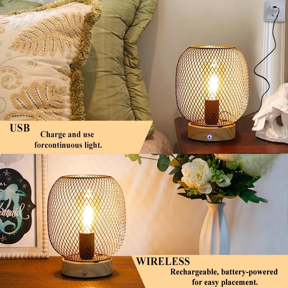 7.5''H Touch Adjustable Table Lamp(Wooden Base,Bronze round)