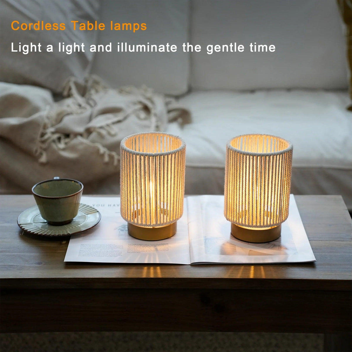 Set of 2 Braided Cotton Rope Table Lamp 6.5