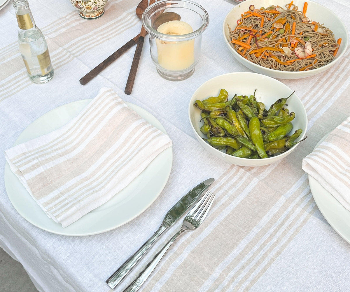 Red Linen Striped Napkins