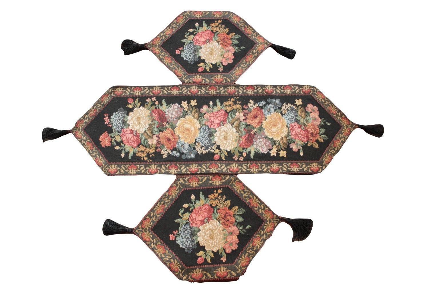 Tache Set of 3 Colorful Country Rustic Black Floral Midnight Awakening Table Runner Set