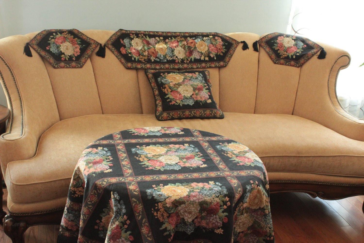 Tache Set of 3 Colorful Country Rustic Black Floral Midnight Awakening Table Runner Set