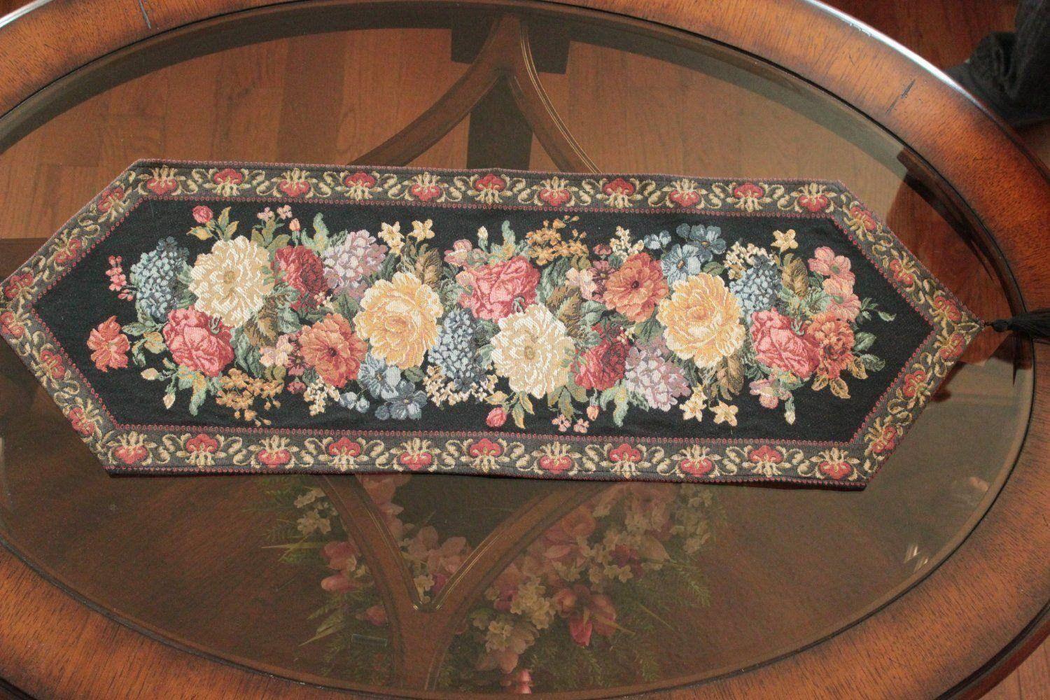 Tache Set of 3 Colorful Country Rustic Black Floral Midnight Awakening Table Runner Set