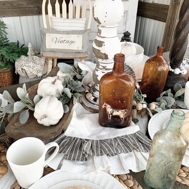 2 PANELS & RUNNER BUNDLE: RECTANGLE Holiday Panel Thanksgiving November Fall Autumn, farmhouse charcoal runner: VINTAGE SUNFLOWER PUMPKIN TRUCK / FALL BIKE +  CHARCOAL/CREAM TABLE RUNNER