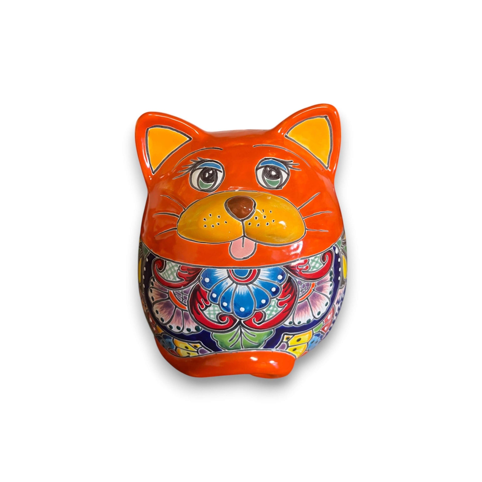 Talavera Cat Planter | Handcrafted Fat Cat Ceramic Pot
