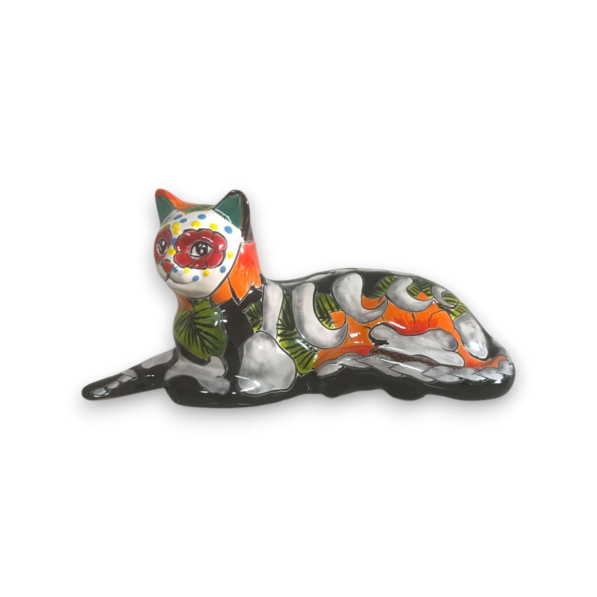 Talavera Cat Statue | Day of the Dead Mexican Ceramic Decor