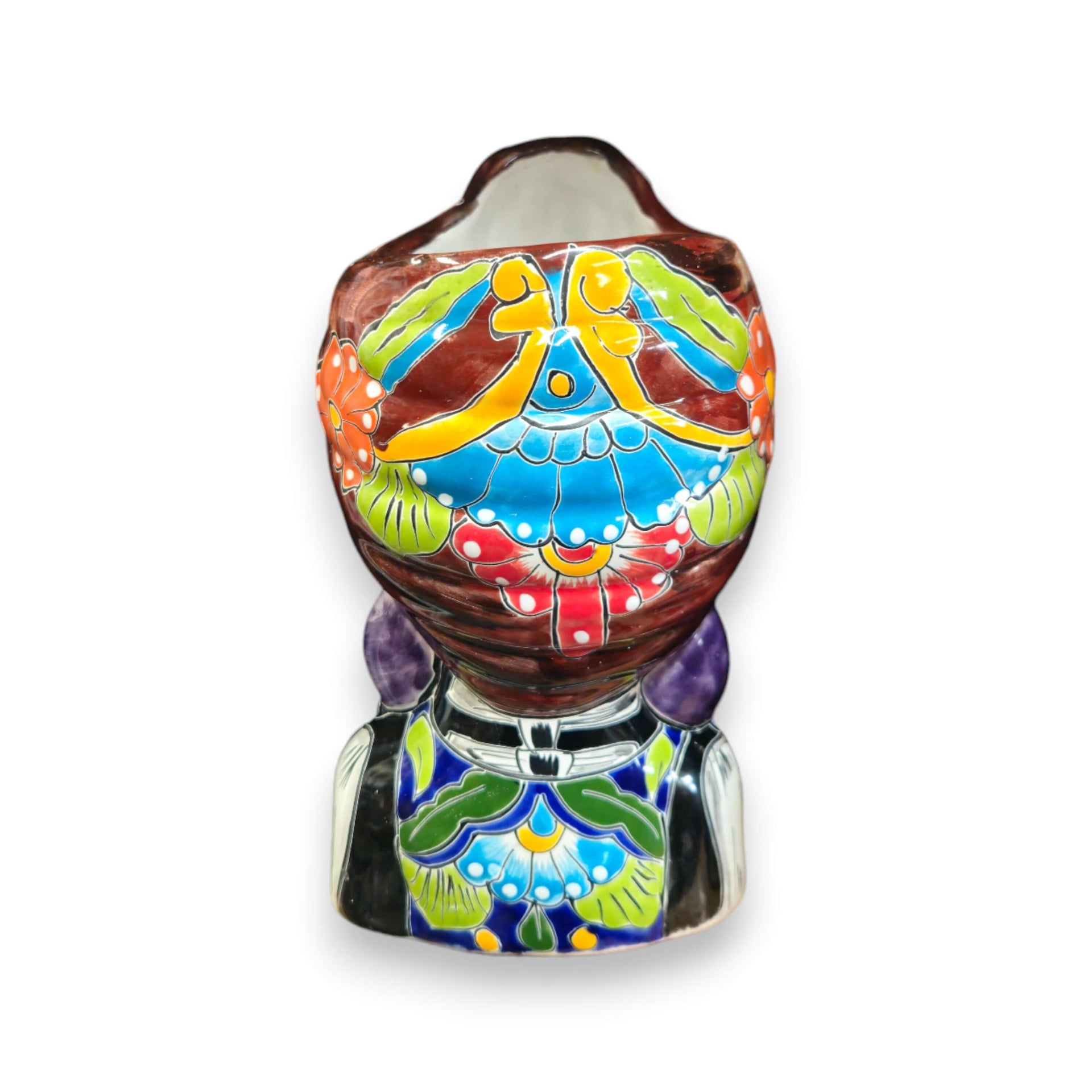 Talavera Skull Lady Planter | Colorful Day of the Dead Art