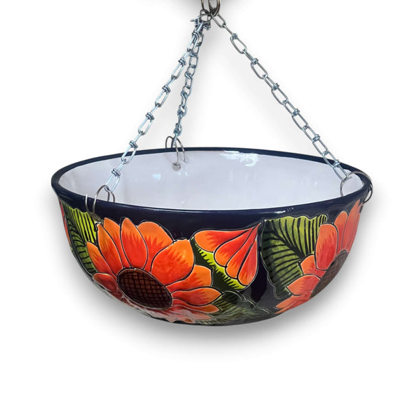 Vibrant Talavera Sunflower Hanging Planter | Artisan Pot