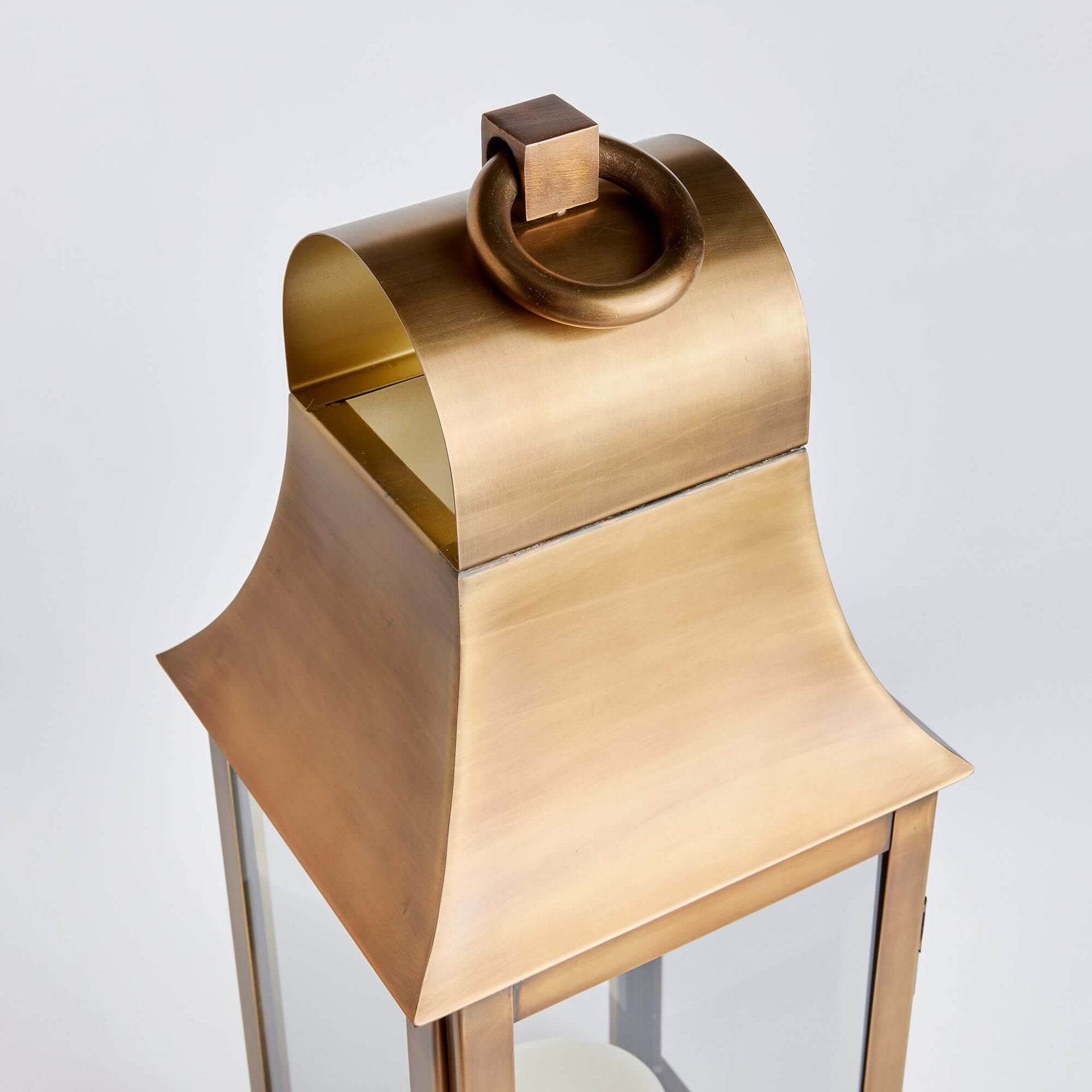 Tall Antique Brass Candle Lantern with Hanging Loop