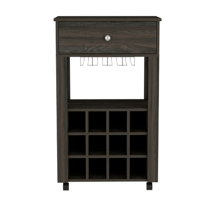 Bayamon Bar Cart – Contemporary Wine & Glass Storage with Drawer and Casters