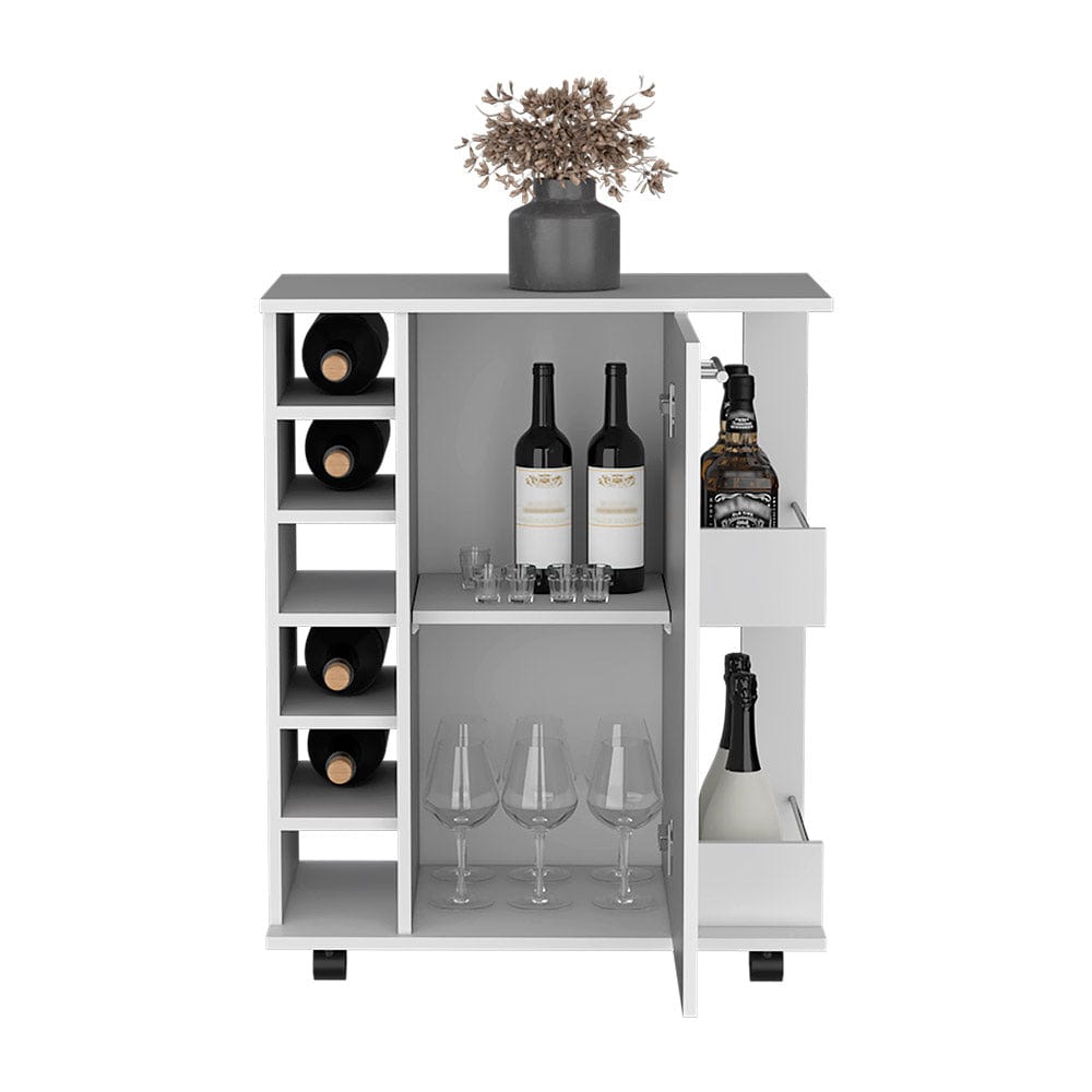 Cabot Bar Cart – Elegant Rolling Wine Cabinet with Storage & Serving Surface