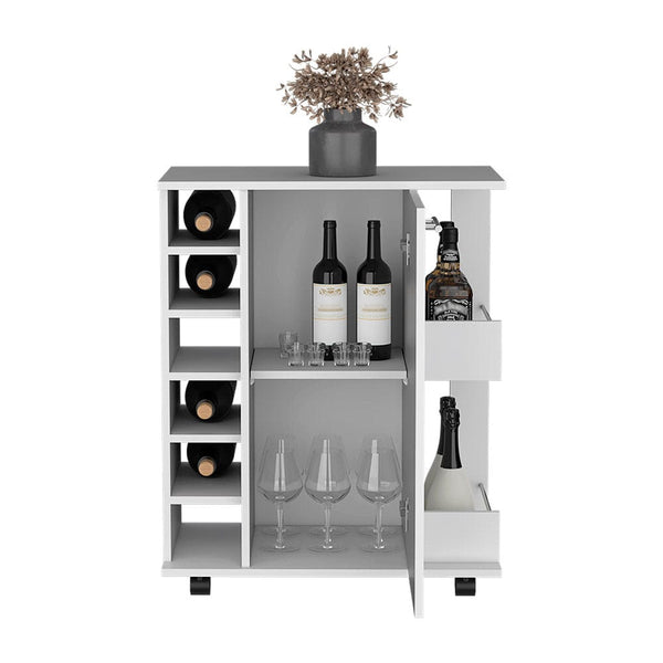 Cabot Bar Cart – Elegant Rolling Wine Cabinet with Storage & Serving Surface