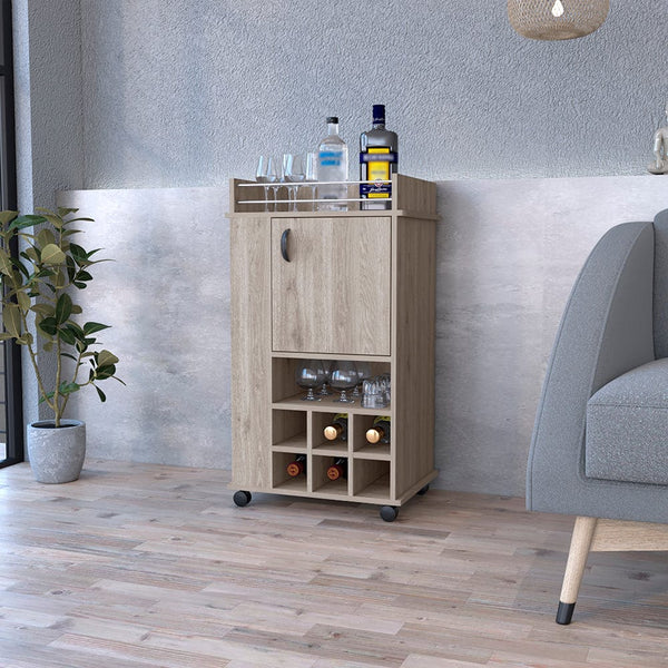 Reese Bar Cart – Modern Light Gray Bar Cabinet with Wine Storage