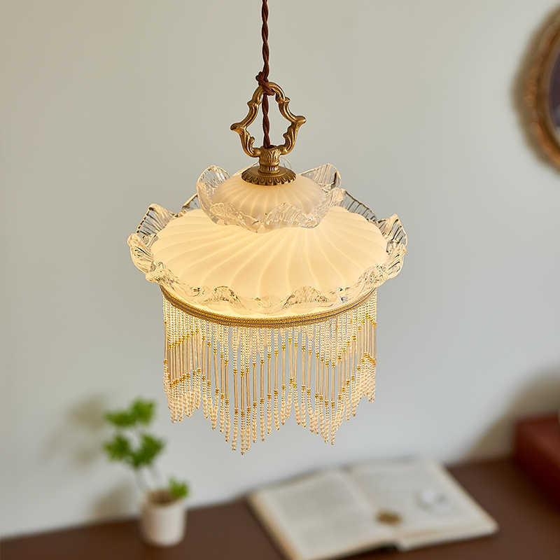 Glass Copper Tassel Chandelier