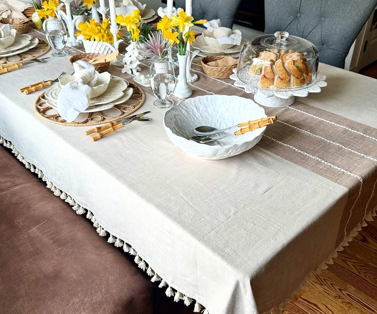 Striped Tablecloth - Tassel Tablecloth