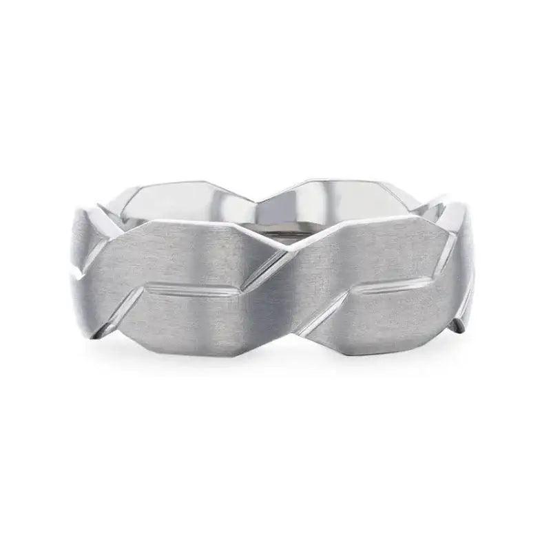 ENDURE Interlocking Infinity Symbol Flat Brushed Titanium Men's Wedding Band With Polished Grooves - 8mm