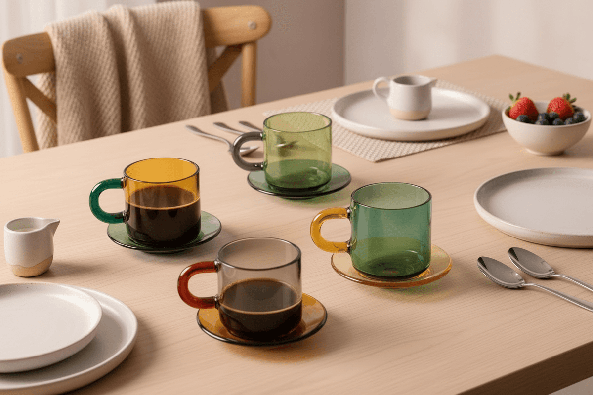 Niko Glass Espresso Cup & Saucer, Set of 4