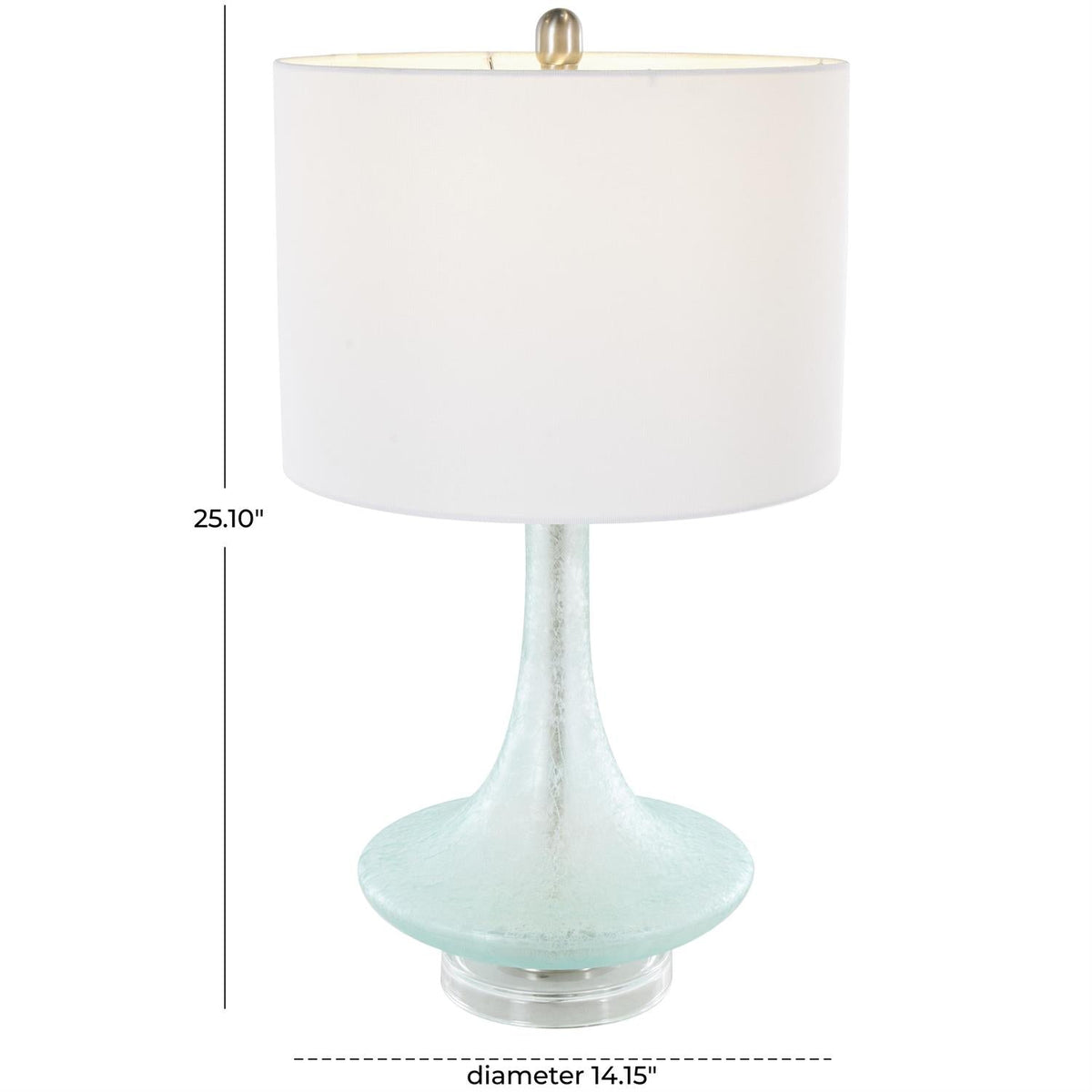 Teal Glass Table Lamp with White Drum Shade & Silver Base