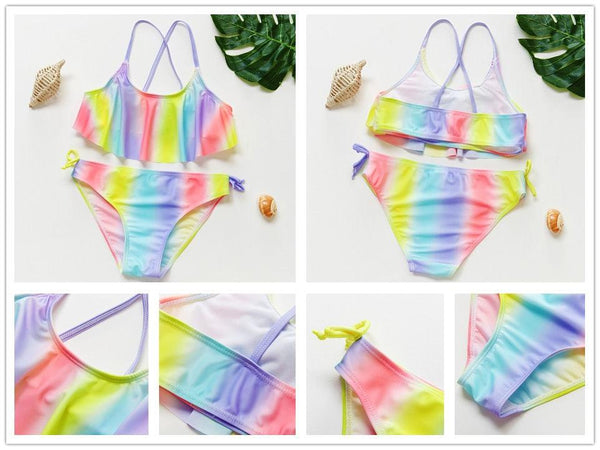 Teenager Girls Swimwear Two pieces Girls Swimsuit High quality Kids Bikini Sets Children Beach Wear Girls Two Piece Bikini Swimsuits Striped Ruffle Swimwear Bathing Suit Set