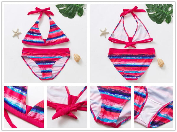 Teenager Girls Swimwear Two pieces Girls Swimsuit High quality Kids Bikini Sets Children Beach Wear Girls Two Piece Bikini Swimsuits Striped Ruffle Swimwear Bathing Suit Set
