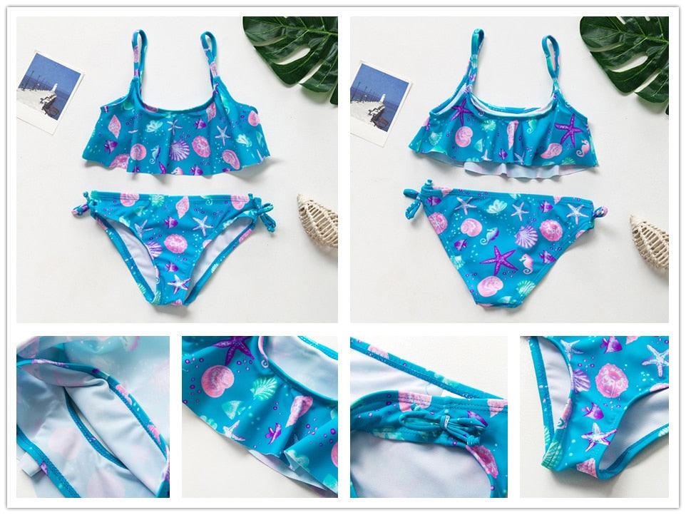 Teenager Girls Swimwear Two pieces Girls Swimsuit High quality Kids Bikini Sets Children Beach Wear Girls Two Piece Bikini Swimsuits Striped Ruffle Swimwear Bathing Suit Set