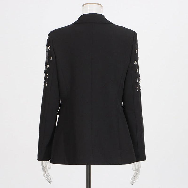 Temperament solid color small suit personality nail diamond tassel design suit jacket for women