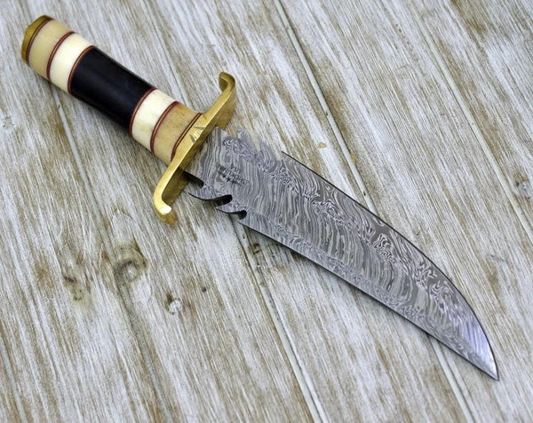 Tempest Damascus Bowie Knife with Bone & Horn Handle - Gifts for You 'n Me