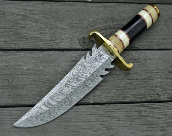 Tempest Damascus Bowie Knife with Bone & Horn Handle - Gifts for You 'n Me