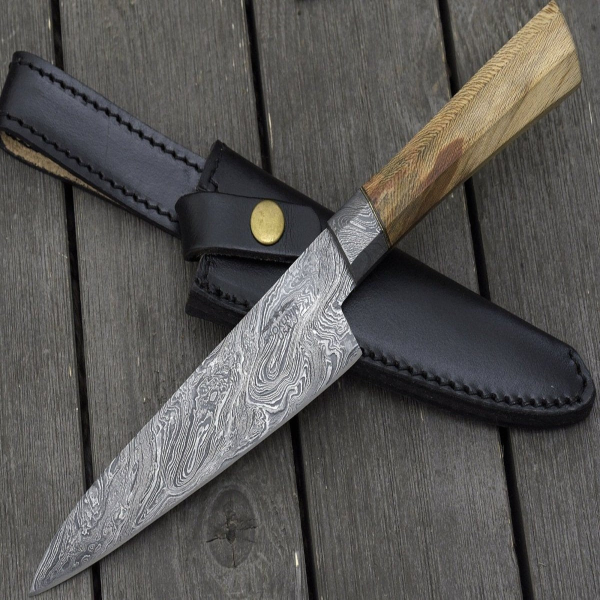 Terra Damascus Chef Knife with Exotic Leopard Wood Handle