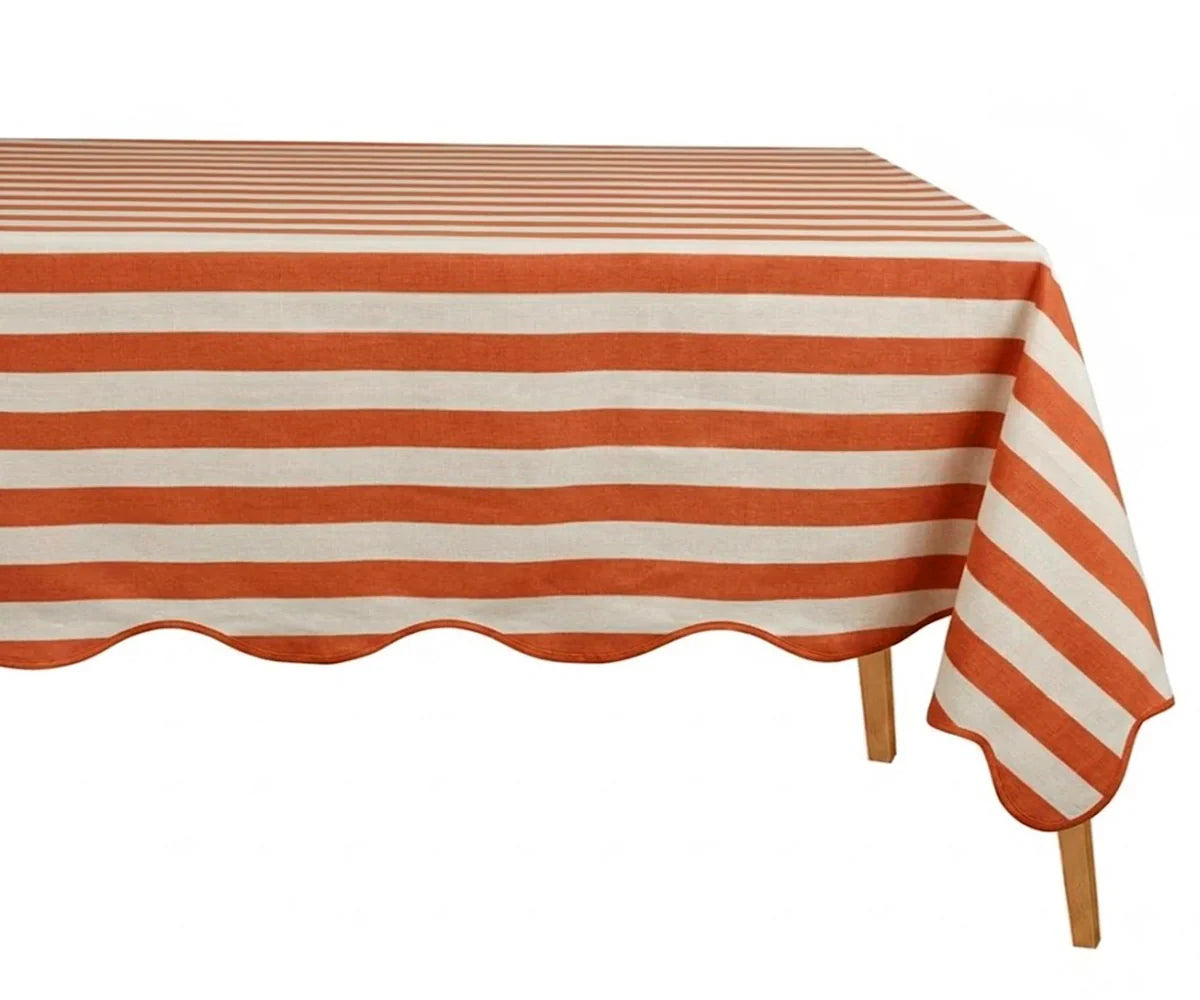 Scalloped Edge Tablecloth - Striped
