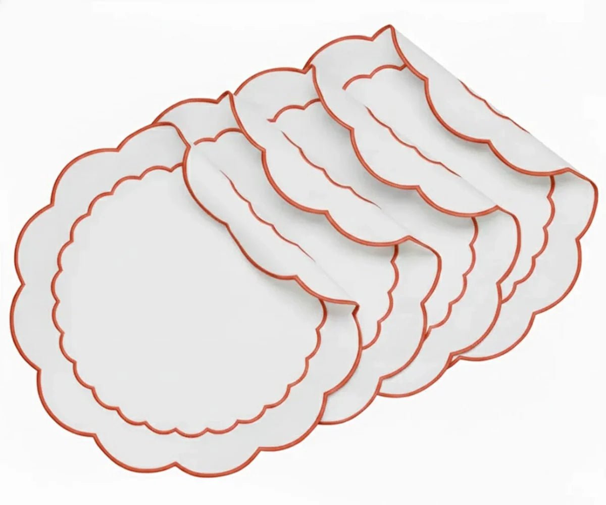 White Round Placemats - Terracotta Scalloped