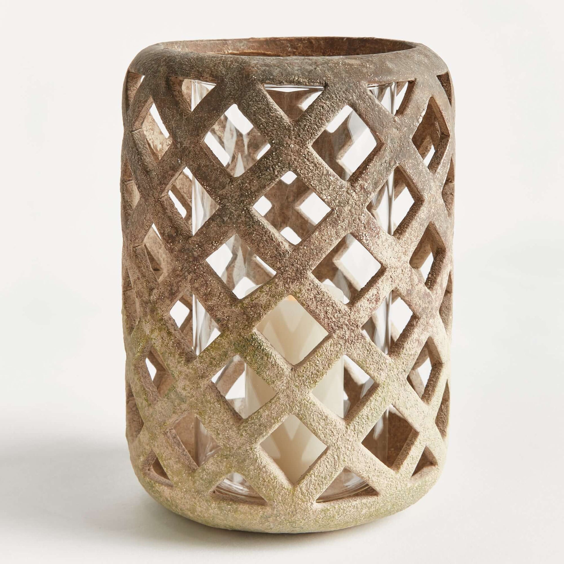 Terracotta Hurricane Candle Holder with Glass Insert