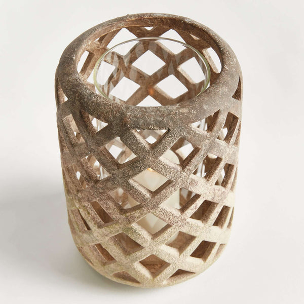 Terracotta Hurricane Candle Holder with Glass Insert