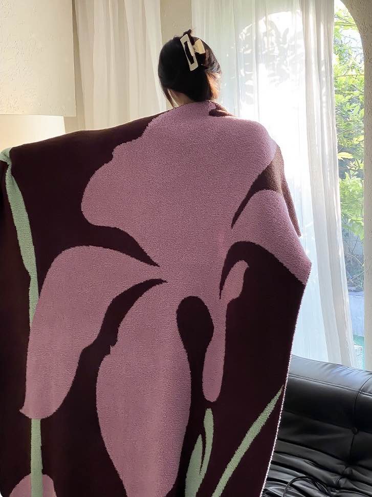 Terracotta Iris Throw Blanket - Warm Thick Earthy Tone Fall Blanket