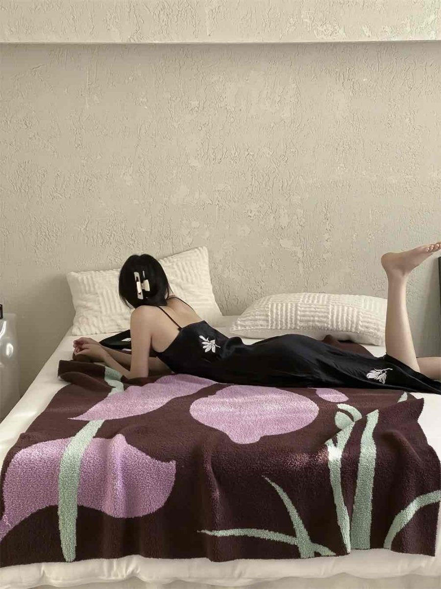 Terracotta Iris Throw Blanket - Warm Thick Earthy Tone Fall Blanket