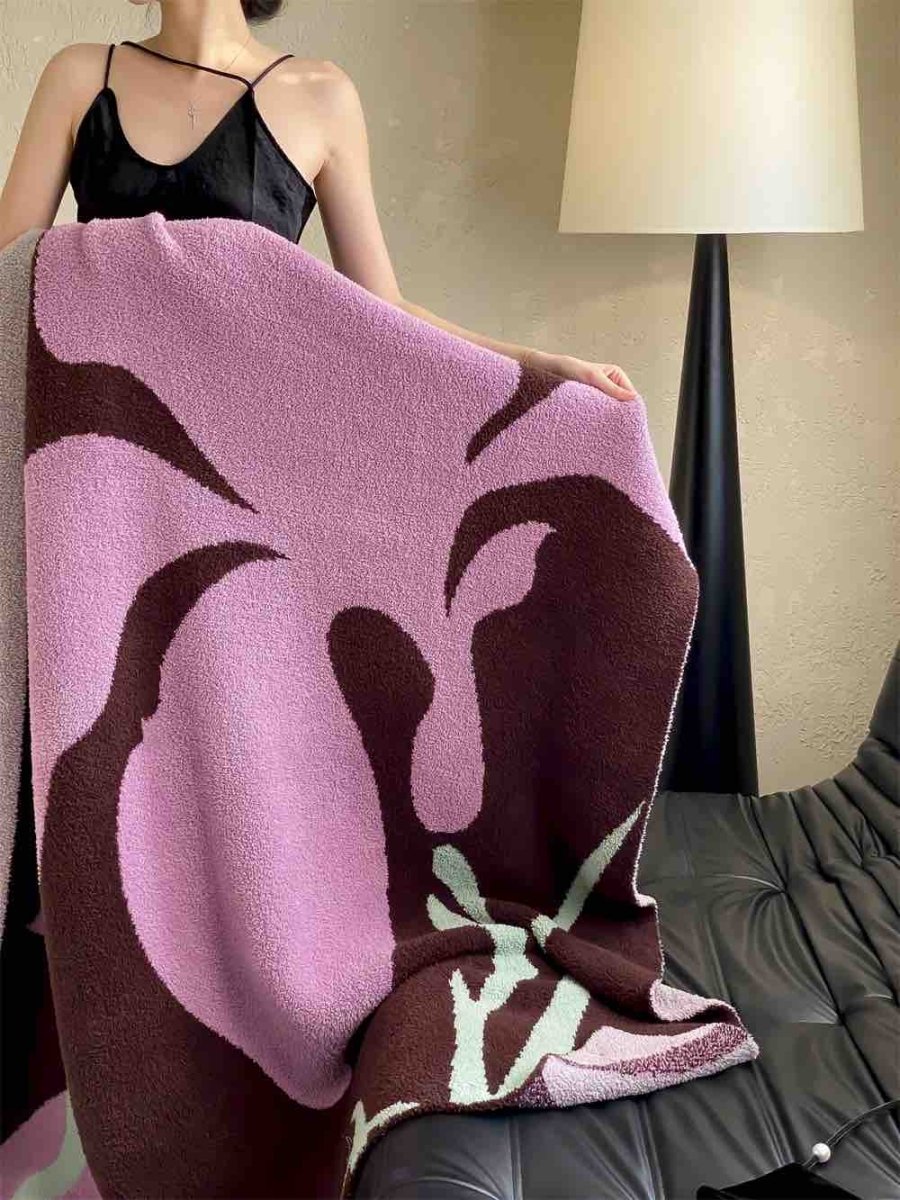 Terracotta Iris Throw Blanket - Warm Thick Earthy Tone Fall Blanket