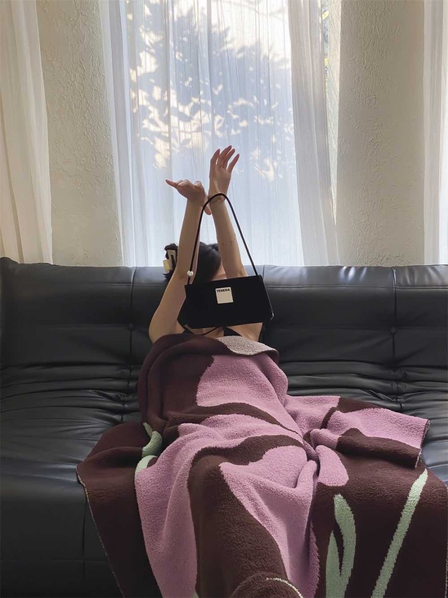 Terracotta Iris Throw Blanket - Warm Thick Earthy Tone Fall Blanket