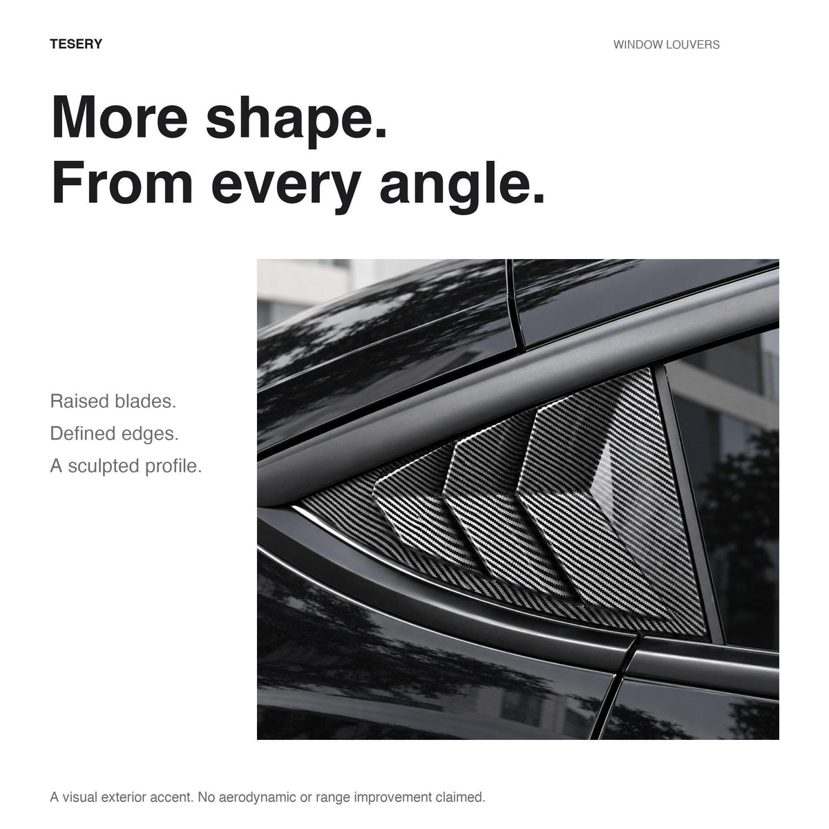 TESERY Rear Side Window Louvers Cover for Model Y | 3 Finishes | 2-Pack