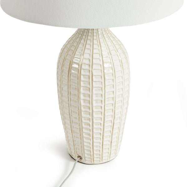 Textured Vintage Ceramic Table Lamp in White Glaze