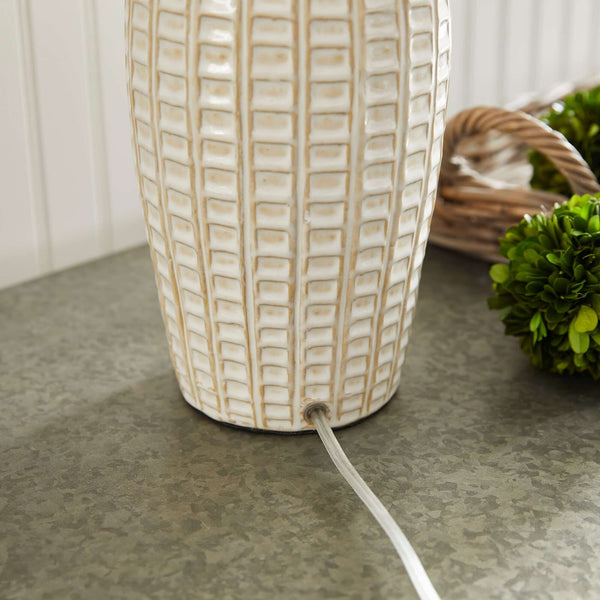 Textured Vintage Ceramic Table Lamp in White Glaze