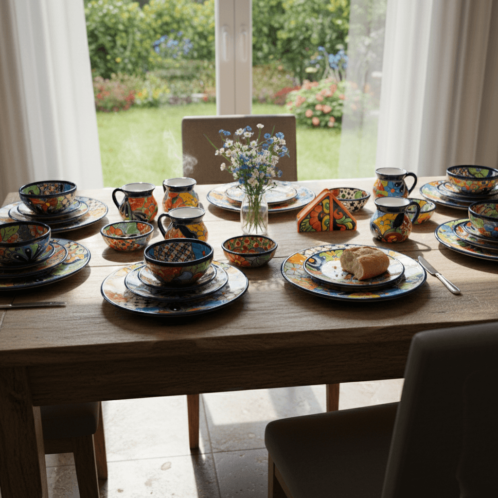 Talavera Dinnerware Set | 43-Piece Floral Tableware for 8