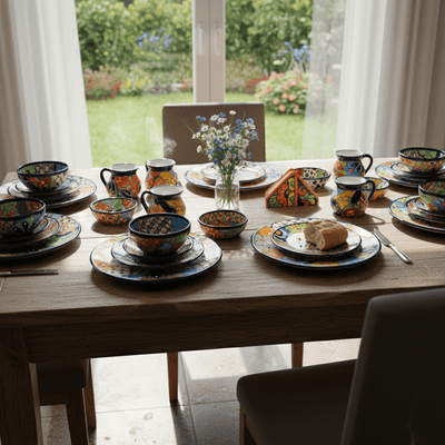 Talavera Dinnerware Set | 43-Piece Floral Tableware for 8