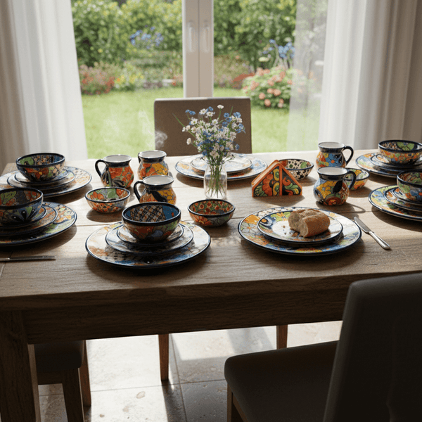 Talavera Dinnerware Set | 43-Piece Floral Tableware for 8