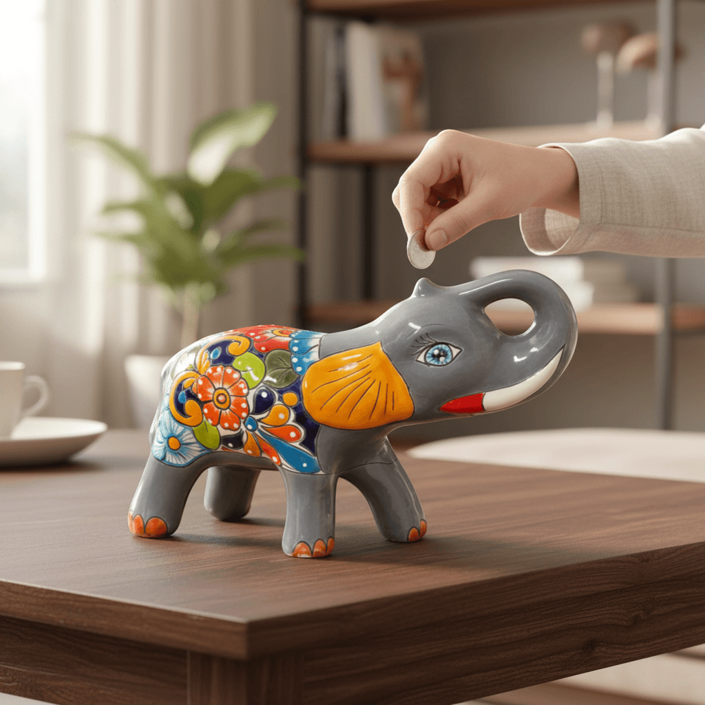 Medium Talavera Elephant Coin Bank | Handmade Piggy Bank