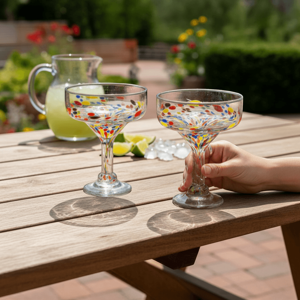 Confetti Hand-Blown Margarita Glass | Mexican Artisan Barware