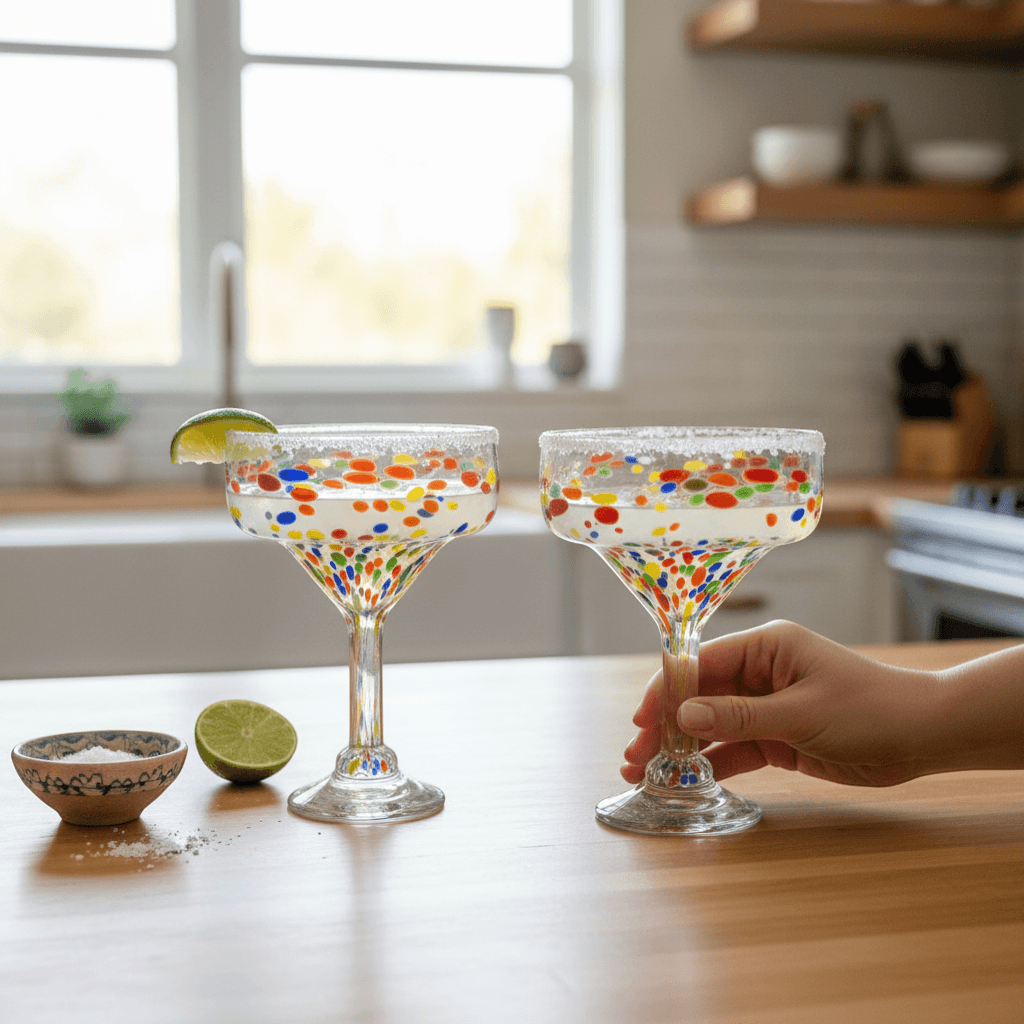 Confetti Hand-Blown Margarita Glass | Mexican Artisan Barware