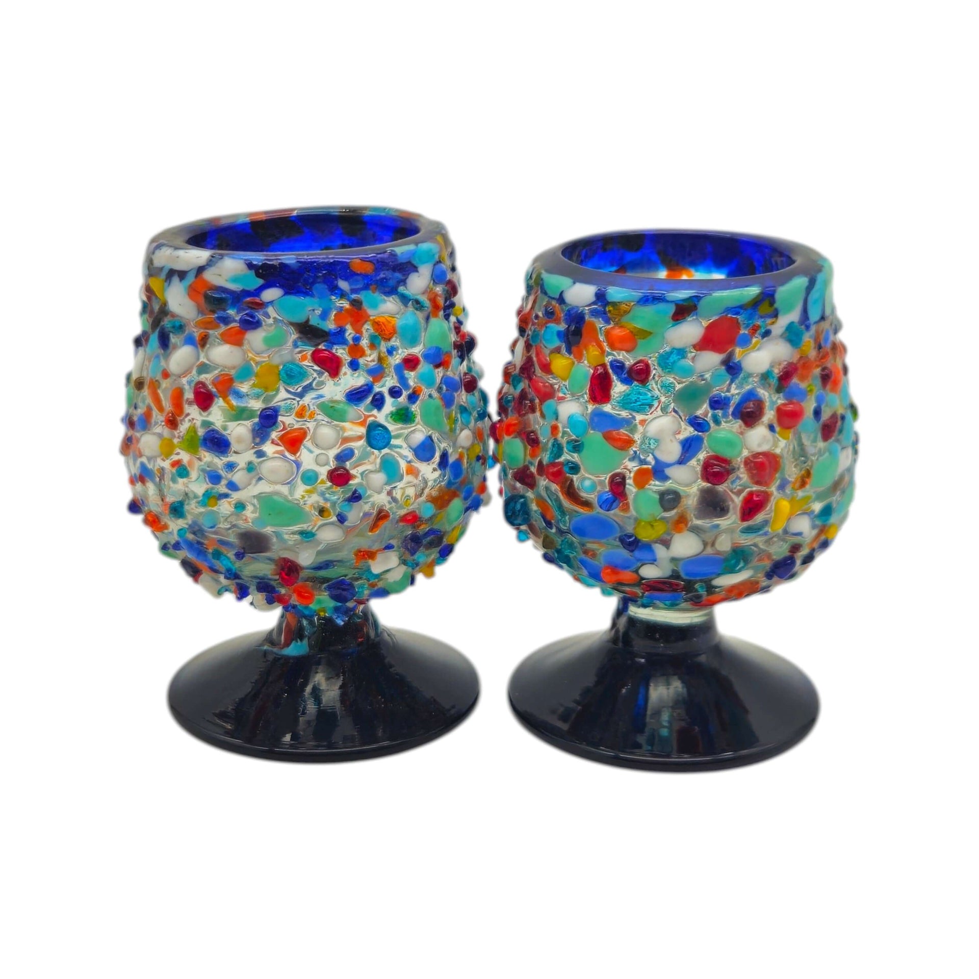 Mexican Confetti Rock Shot Glass | Blue Rim Cognac Style