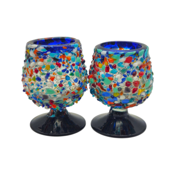 Mexican Confetti Rock Shot Glass | Blue Rim Cognac Style