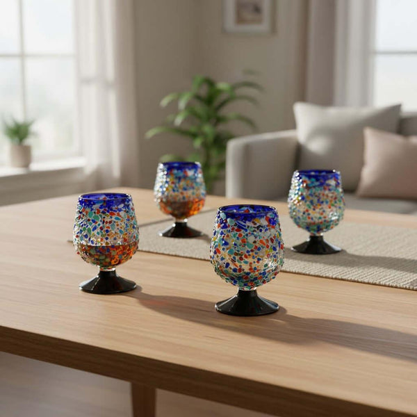 Mexican Confetti Rock Shot Glass | Blue Rim Cognac Style