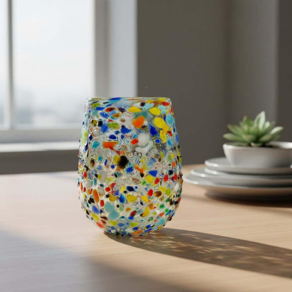 Confetti Stemless Wine Glass | Hand-Blown Mexican Pebbled Cup